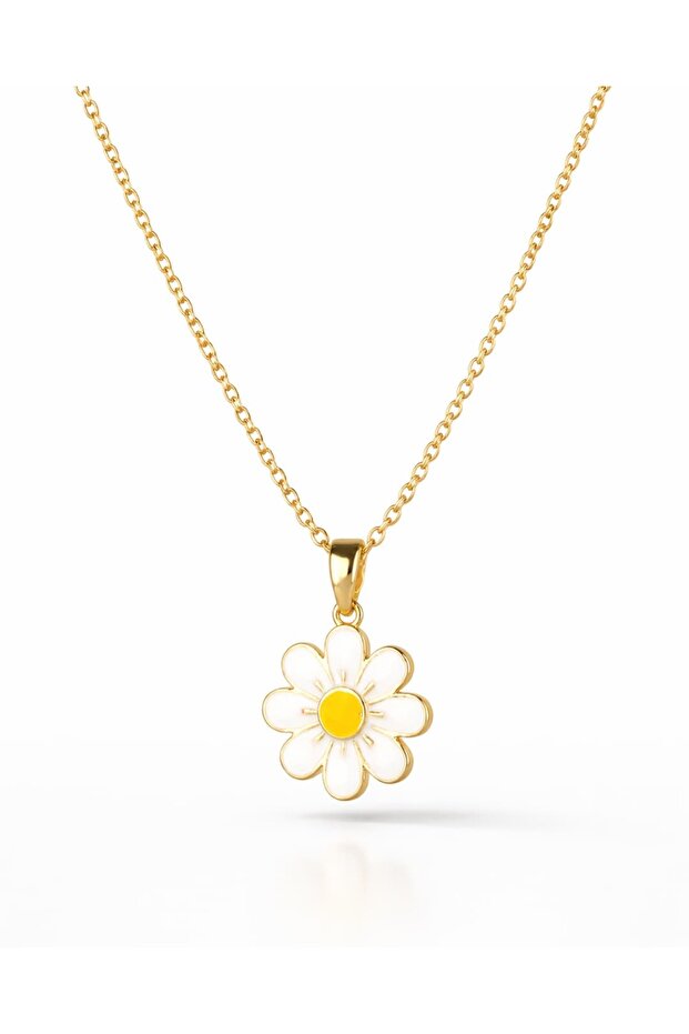 Daisy White Enameled Daisy Steel Necklace
