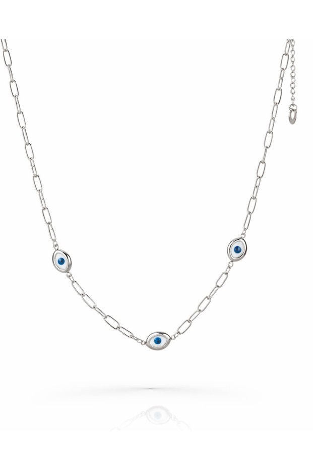 Oculia Paperclip Chain Steel Necklace with Evil Eye Beads