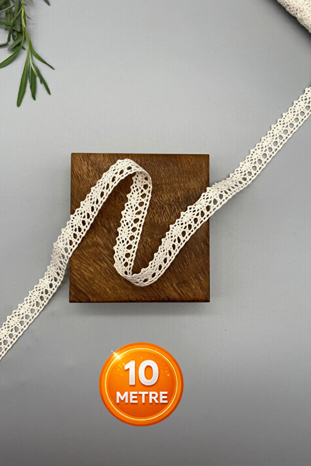 Ak Tuhafiye 10 Metre Krem, Ham Renk Pamuk Dantel-Kopanaki Şerit 10 Metre, 1.6 cm Genişlik No:1013