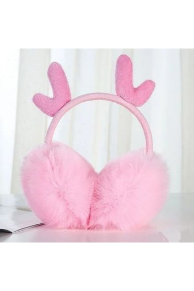 Hei Cute Light Pink Antler Winter Women's Plush Earmuffs