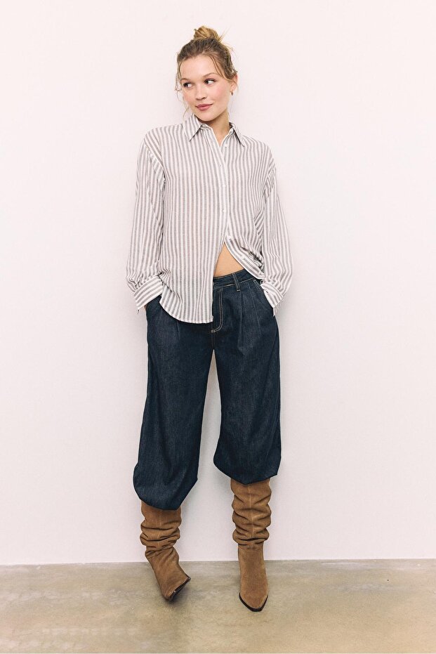 Keten görünümlü gömlek - 1