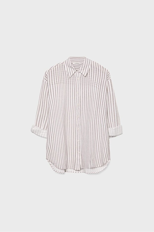 Keten görünümlü gömlek - 6