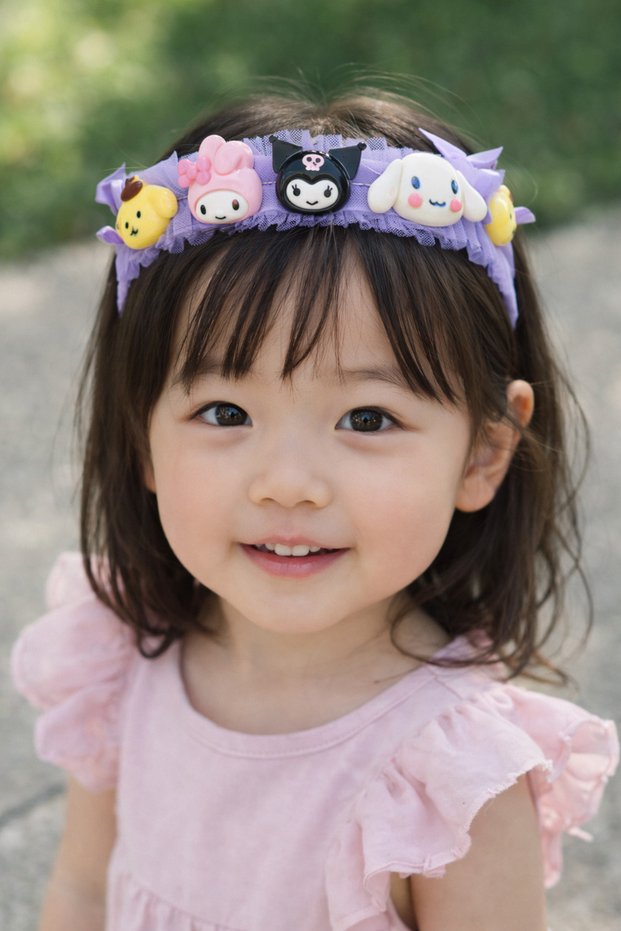 Girl's Crown with Rengarek Floral Cherry Figure – Lilac Crown, Birthday and Special Occasion Accessory