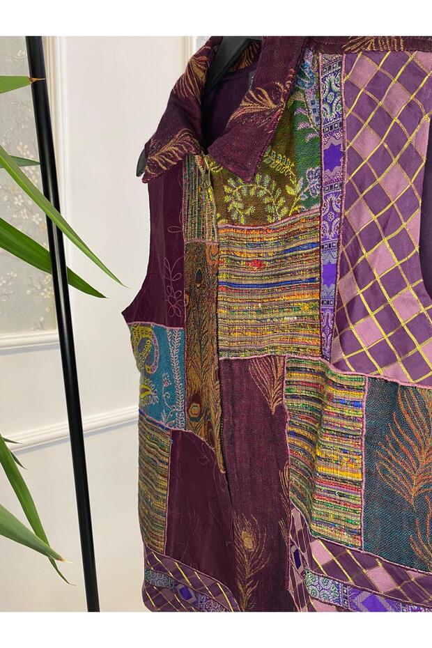 Bohem El İşlemeli Patchwork Yelek - 3