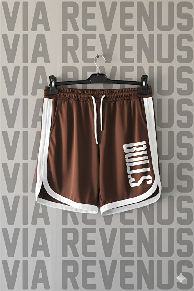 Bulls Text Printed Sports Training Shorts with Piping Detail