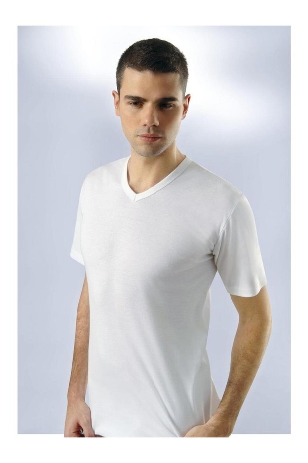 6 Pieces Men's V-Neck Short Sleeve Undershirt Ribbed Fabric Cotton (Ribbed) 100% Cotton