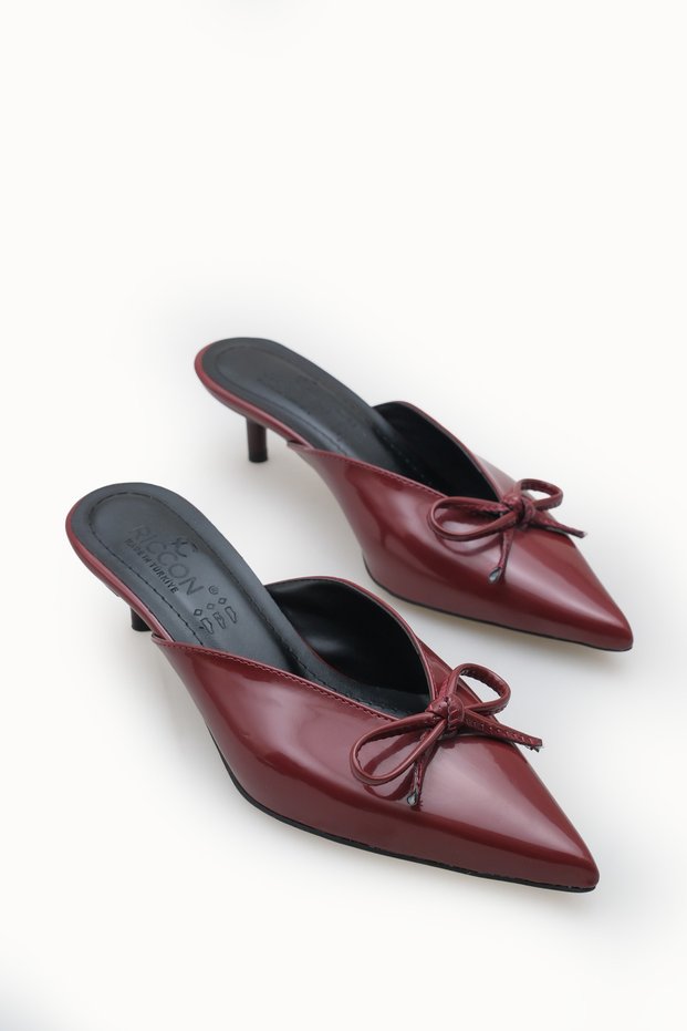 Adara Vita Women's Pointed Toe Thin Heeled Slippers 0012211 Burgundy Patent Leather