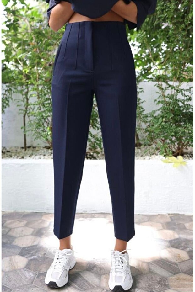 High Waist Zipper Closure Front Pocket Ankle Length Carrot Cut Summer Fabric Tight Fitted Pants