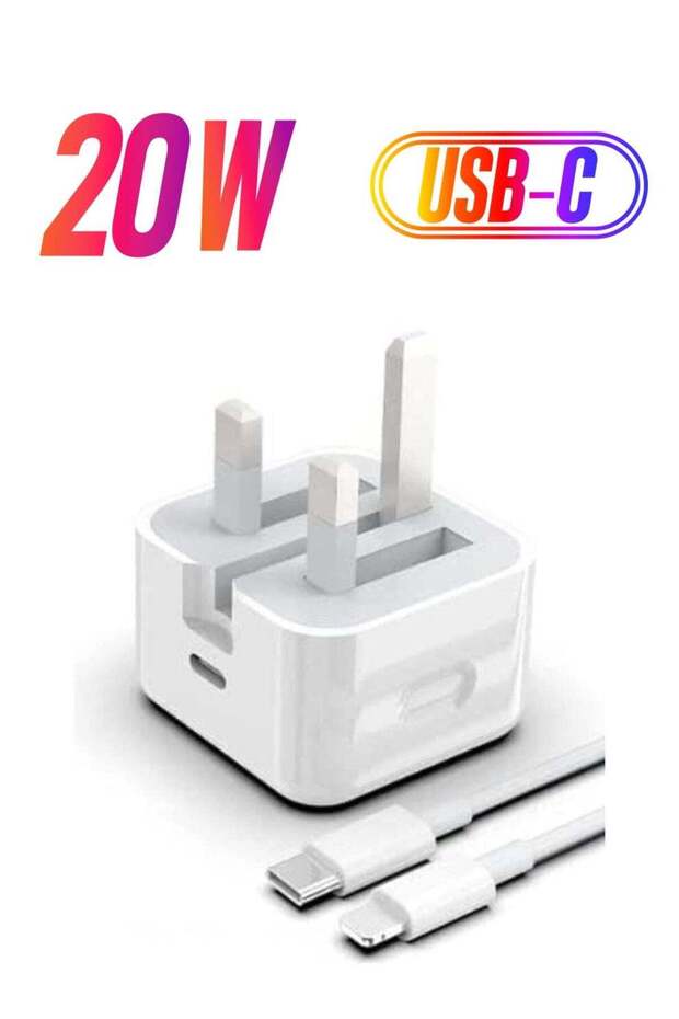 20-W Apple Charger Uk Plug Type C Adapter With 1m Iphone Fast Charging Cable Universal Travel Adapt