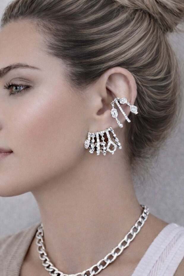 Aurel Empire Gold Stone Multiple Statement Earrings-Silver
