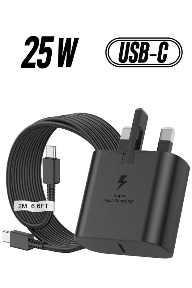Samsung 25W Super Fast Charger with 2M USB-C to USB-C Cable – Type-C UK Wall Plug for Galaxy S24, S