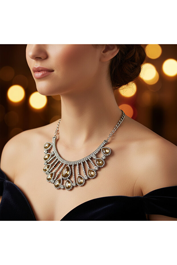 Crystal Stone Glamorous Evening Dress Necklace – Drop Model Special Occasion & Event Necklace