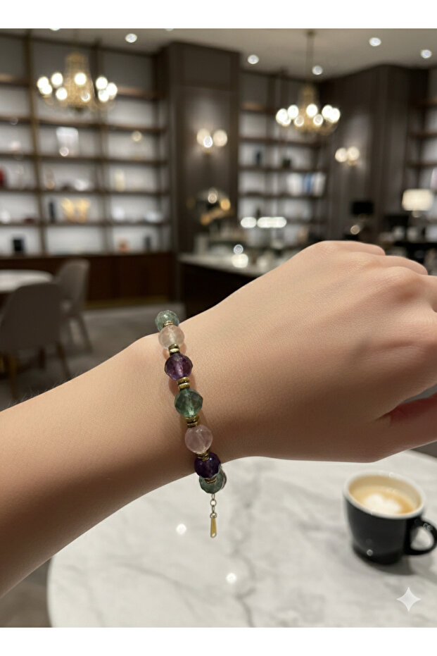 Rainbow Fluorite Natural Stone 10mm Crystal Cut Handmade Bracelet Aaa+ Quality