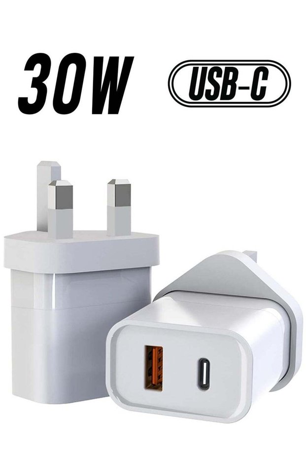 "30W GaN Dual-Port Fast Charger: USB-C PD for iPhone, iPad Pro, MacBook Air, Samsung Laptops + 18W