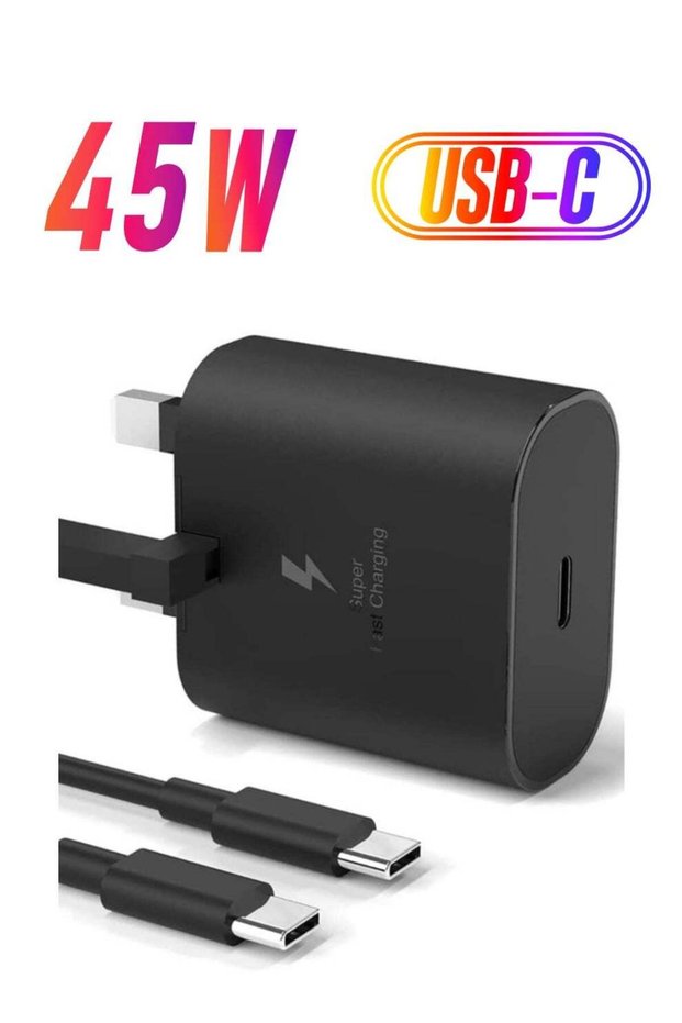 45W USB C Charger for compatible Samsung UK Travel Adaptor, 25W with USB Type C Cable - WhiteSamsun