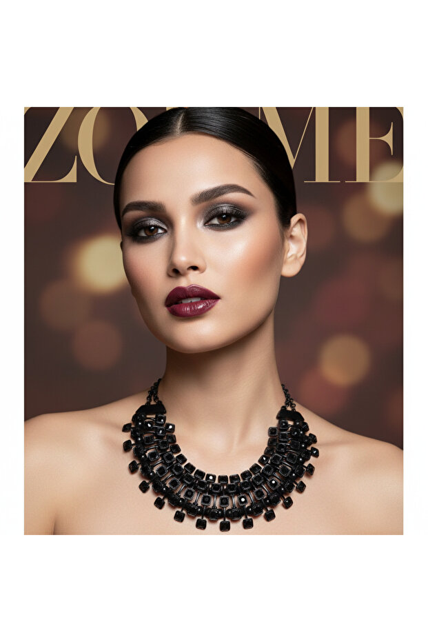 Black Chain Stone Evening Dress Necklace – Modern and Stylish Nighttime Necklace