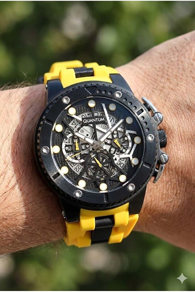50mm, Chronograph Men's Wristwatch | Stainless Steel Case, Yellow Silicone Cord, Sapphire Glass, 10