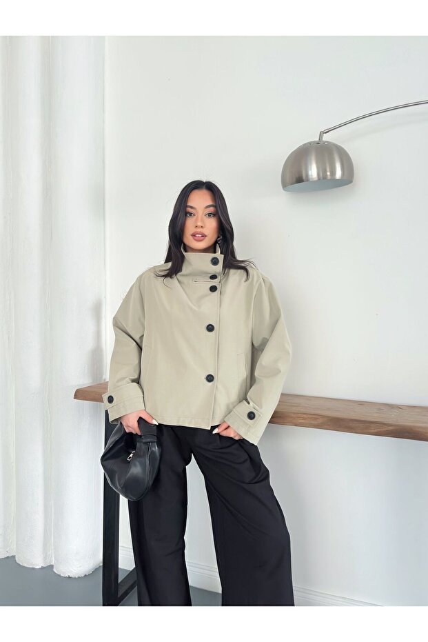 جاكيت ترنش بأزرار وياقة عالية - 2