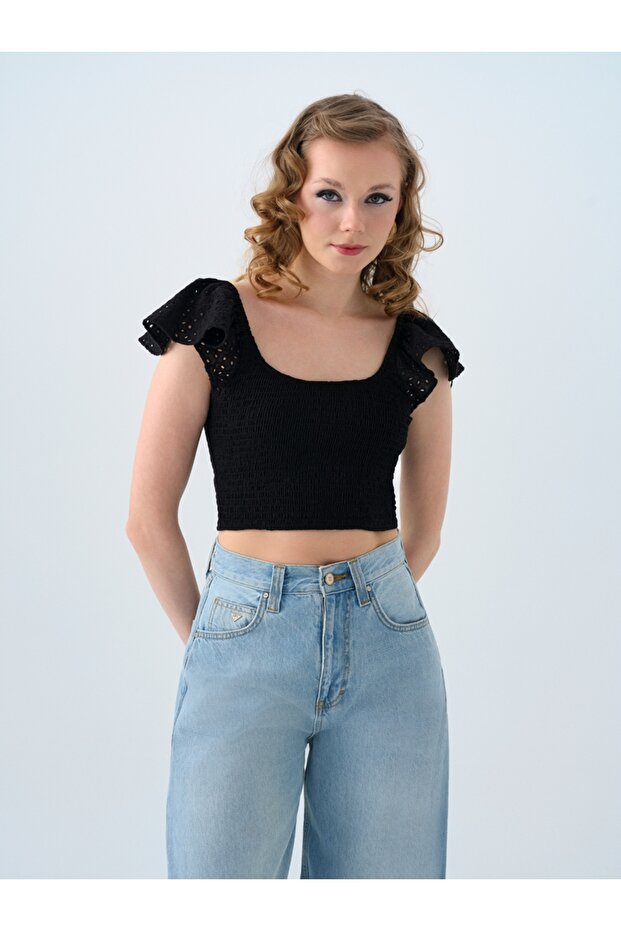 Crop Kadın Bluz K.kol - 1