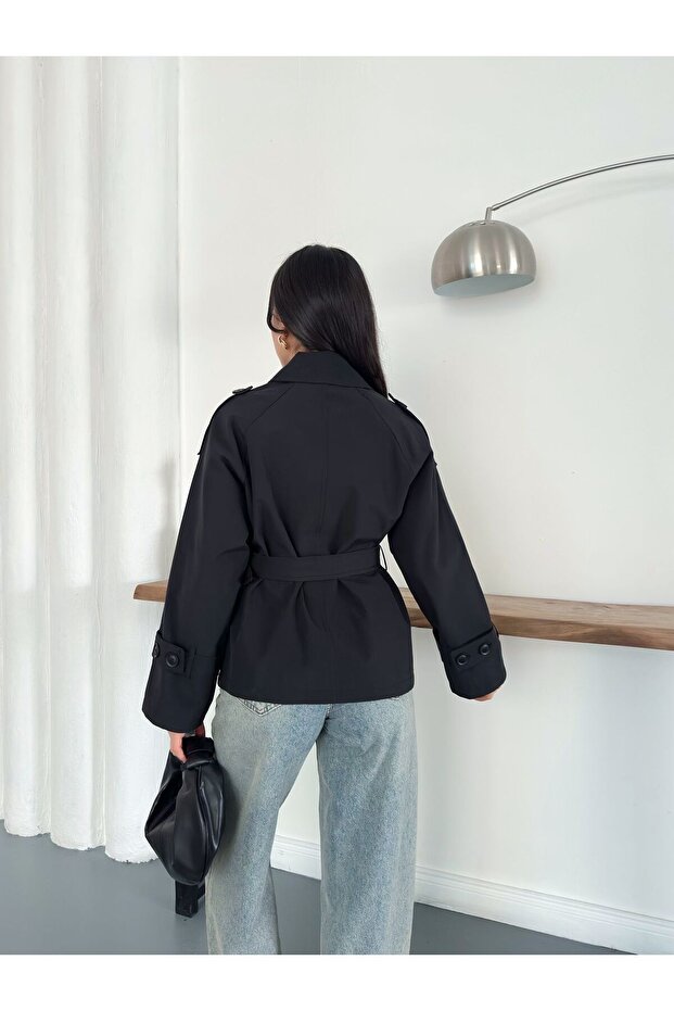 Belted Buttoned Trench Jacket - 5