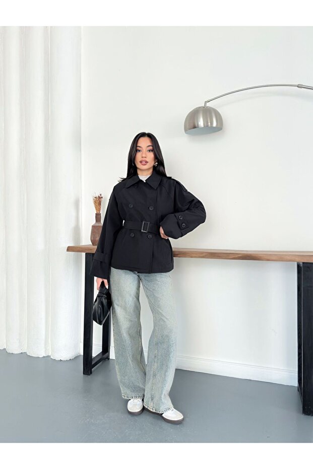 Belted Buttoned Trench Jacket - 7