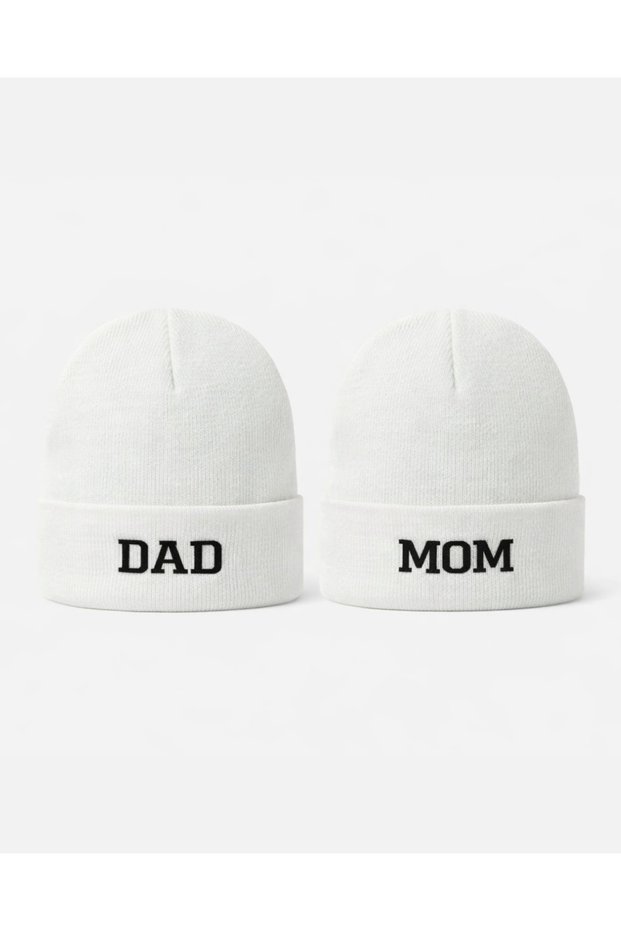 Dad Mom Embroidered Beanie Set of 2 / Dad Mom Beanie Set Embroidered Hat Set