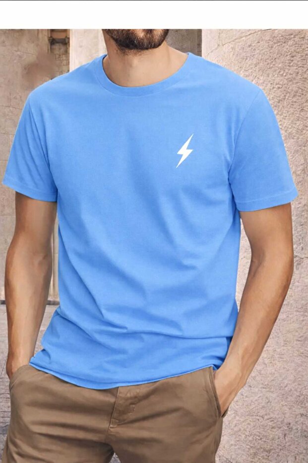 Lightning Bolt Printed Baby Blue Unisex T-Shirt