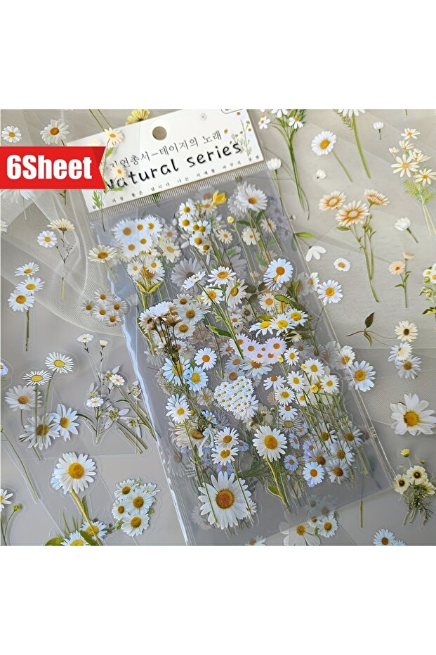 H8 6pcs/Pack Aesthetic PET Plants & Flowers Sticker Pack for DIY Scrapbooking Planner Decoration Col