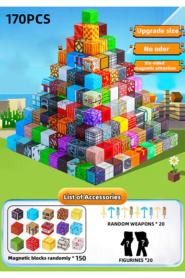 170PCS Magnetic World Building Dolls Magnetic Building Blks Various-shaped Children's Educational Ma