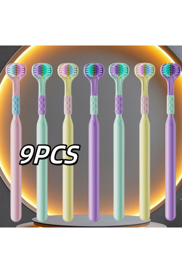9Pcs Random Colors 9/5/3 Pieces in Random Color, Three-Bread Wrapped Toothbrush, 360-Degree Deep Cle