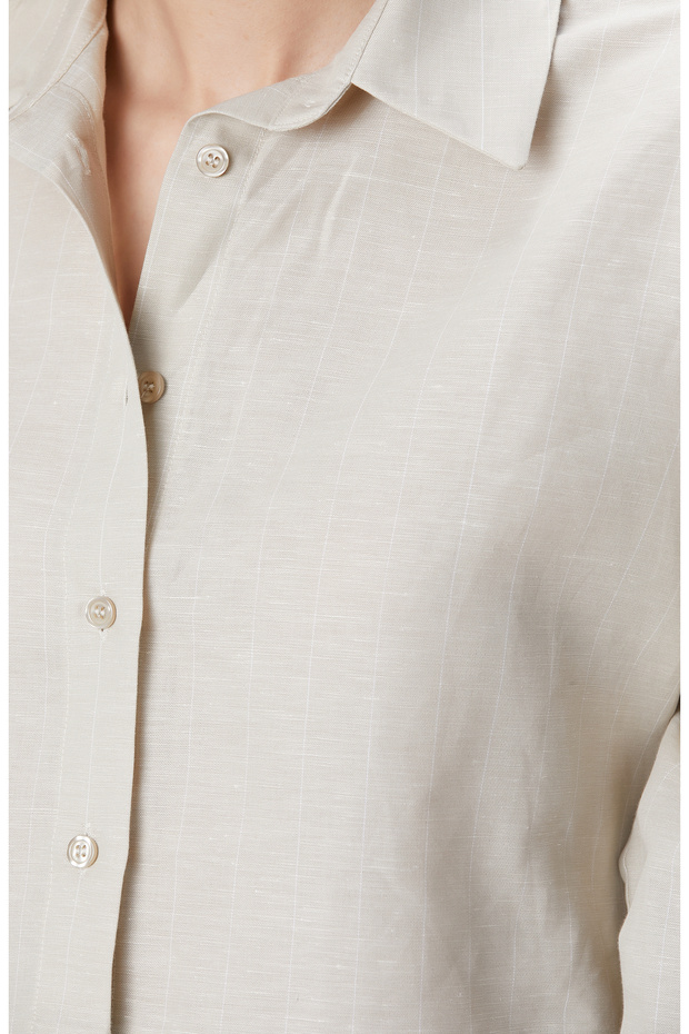 Bej Keten Mix Gömlek - 6