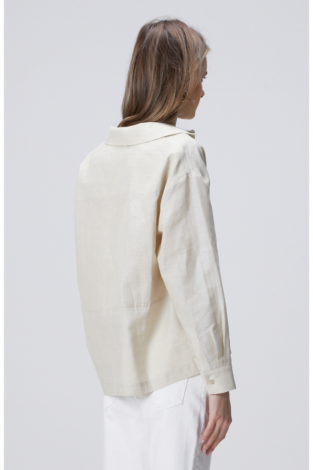Bej Keten Mix Gömlek - 5