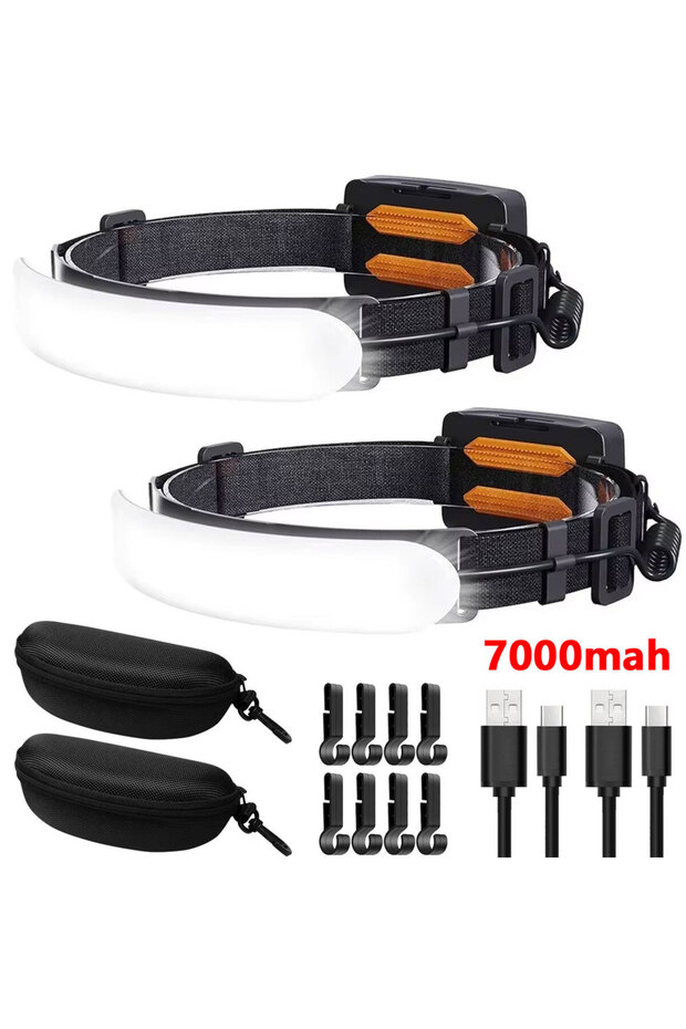 7500mAh 2PCS HOOK 230° Wide Beam Headlamp 5000mah Headlight, 7500mAh Long Lasting Rechargeable Head