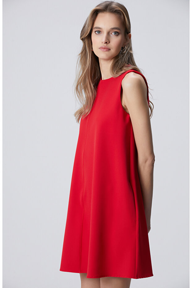Kırmızı A Form Mini Elbise - 3
