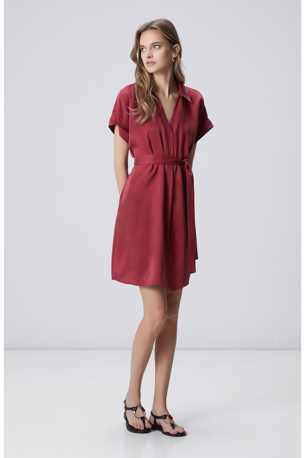 Vişne Cupro Mini Elbise - 4