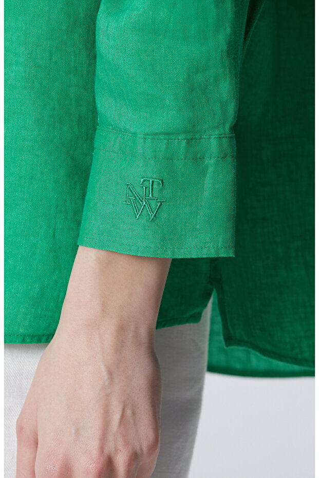 Yeşil Keten Gömlek - 6