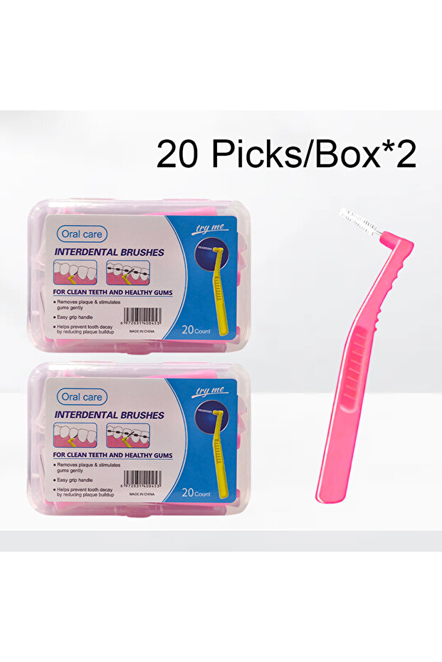 0.6mm Pink 40pcs 0.6-1.2mm interdental brush teeth cleaning tool L-shaped soft bristle teeth cleanin