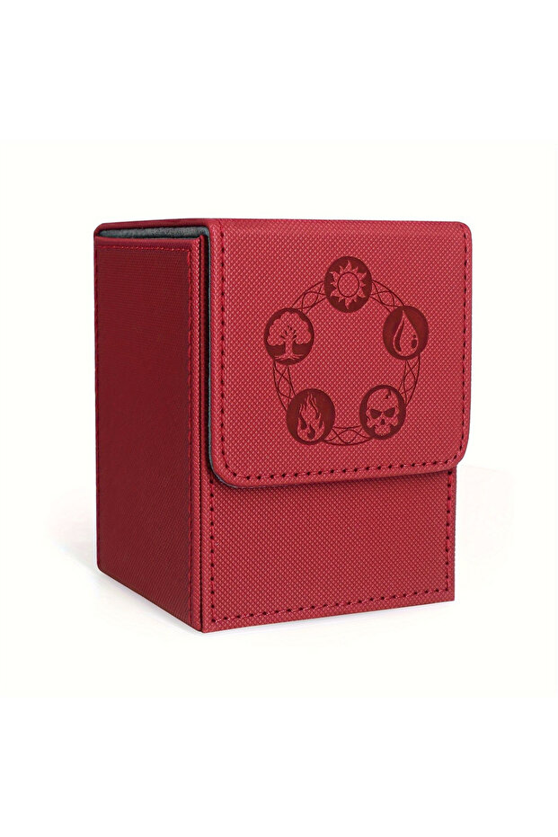 Red-Gray Card Deck Box, Copyrighted Design,Fits 100+ Single Sleeved Cards, Magnetic Closure PU Leath