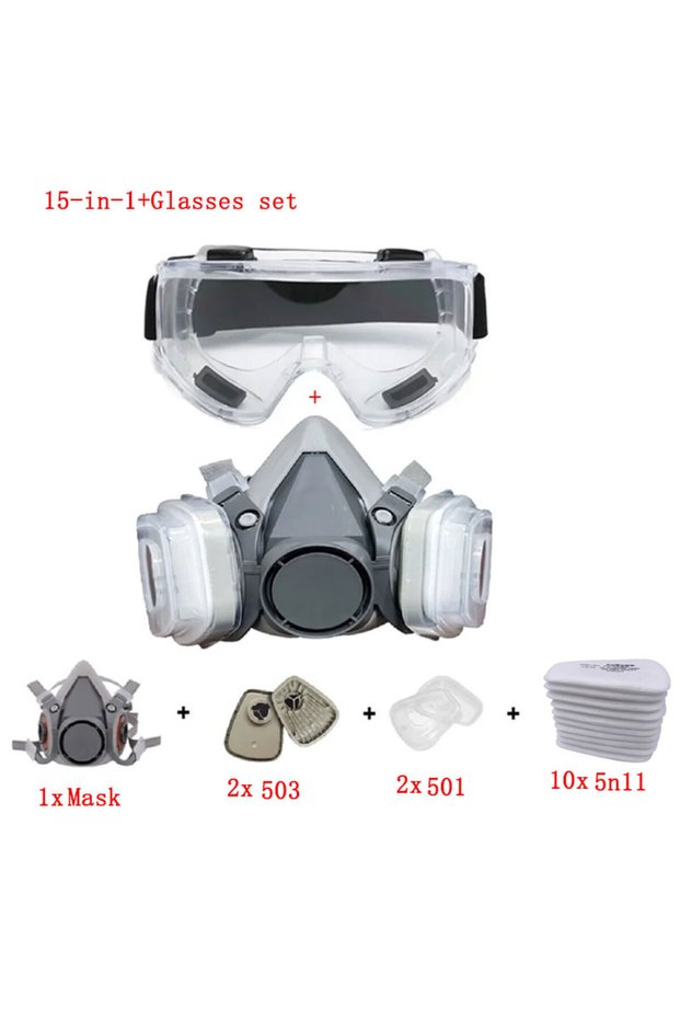 15-in-1 Glasses set 6200 Dust Gas Mask Half Face With 5N11 Particle Filters Goggles Set For Industri