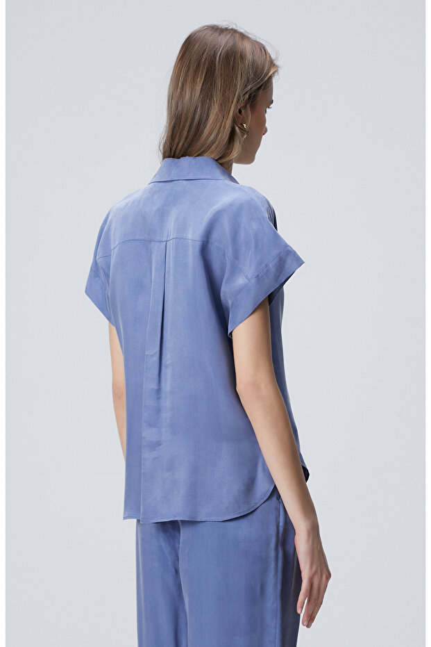 Mavi Cupro Gömlek - 5