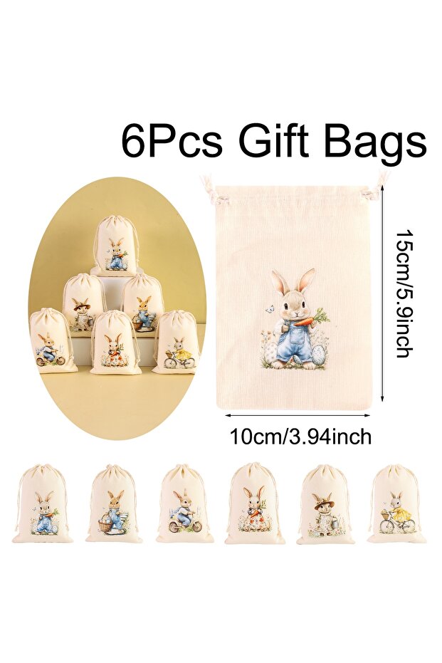as shown 169 6pcs Happy Easter Cotton Candy Bags Bunny Eggs Treat Gift Bags for Easter Cookies Snack
