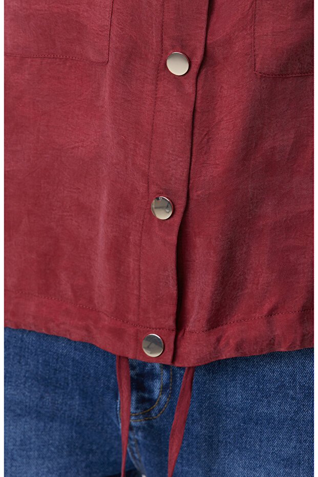 Vişne Çift Cep Detaylı Çıtçıtlı Gömlek - 7