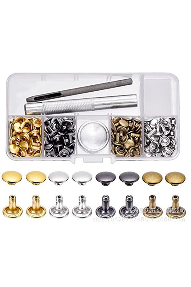 100pcs No Pliers Metal Double Cap Rivets Stud Round Spike Nail With Tool Kits For Shoes Bag Belt Lea