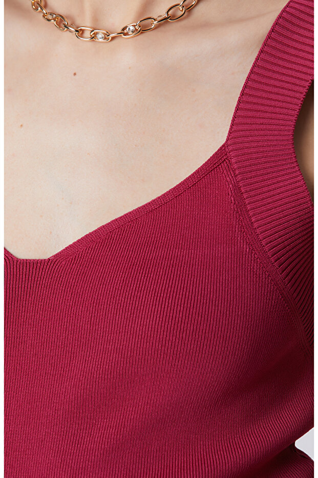 Vişne Örgü Detaylı Triko Atlet - 6