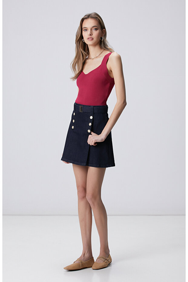 Vişne Örgü Detaylı Triko Atlet - 3