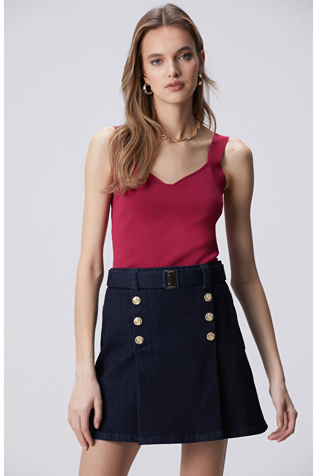 Vişne Örgü Detaylı Triko Atlet - 4