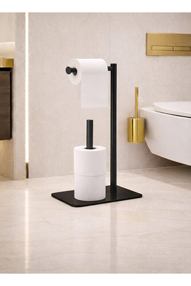 Black Metal Toilet Paper Holder – Freestanding Wc Paper Stand | Replacement Roller Chamber | Modern