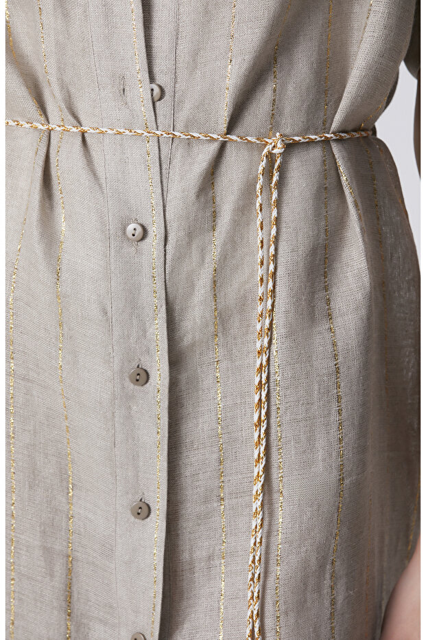 Bej Melanj Keten Kaftan - 6