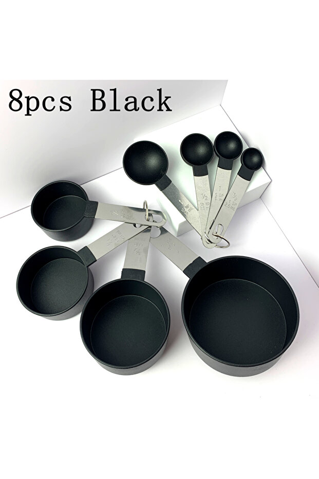 black 8-piece set 4/8PCS/Set Plastic Multi Purpose Measuring Cup Measuring Spoon Stainless Steel Han