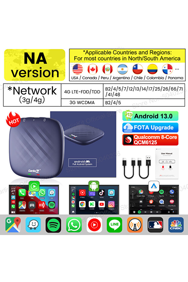4GB 64GB Android 13.0 NA Android 13 CarlinKit Android Auto Wireless CarPlay AI TV Box QCM6125 8-Core
